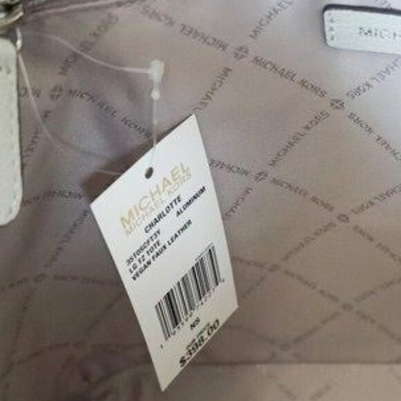 NWT- Michael Kors "Charlotte" Monogram Tote Bag  Color: Aluminum W/Dust Bag - Picture 7 of 11